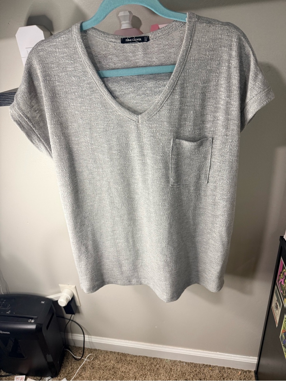 Pink Clover Light Gray V-Neck Pocket Tee